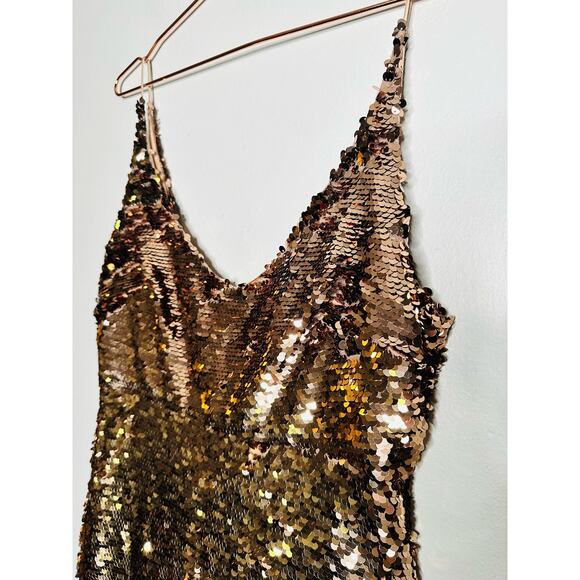 SALONI Aidan Bronze Copper Sequin Mesh Sleeveless V-Neck Sheath Dress Size US 6 - Picture 10 of 16